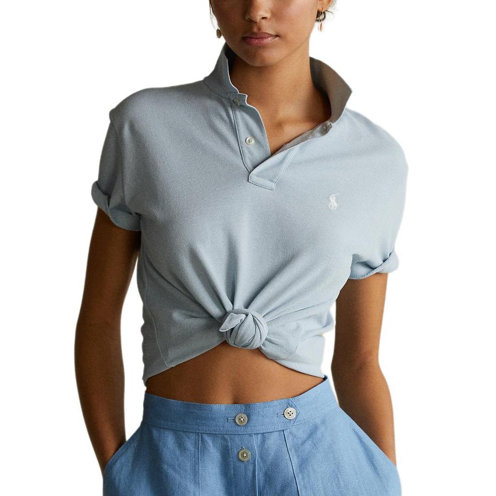 Polo Ralph Lauren Straight Fit Double Button Logo Embroidered Polo Shirt Women tops Blue WMPOKNINCU20062-400