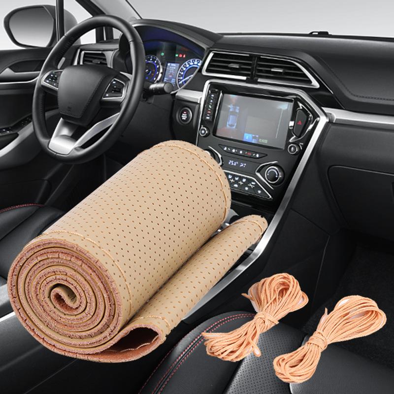 Χειροποίητο Κάλυμμα Τιμονιού από Γνήσιο Δέρμα, Αντιολισθητικό, Άνω Στρώμα από Δέρμα Αγελάδας που Απορροφά τον Ιδρώτα, Καθολικό για Όλες τις Εποχές.