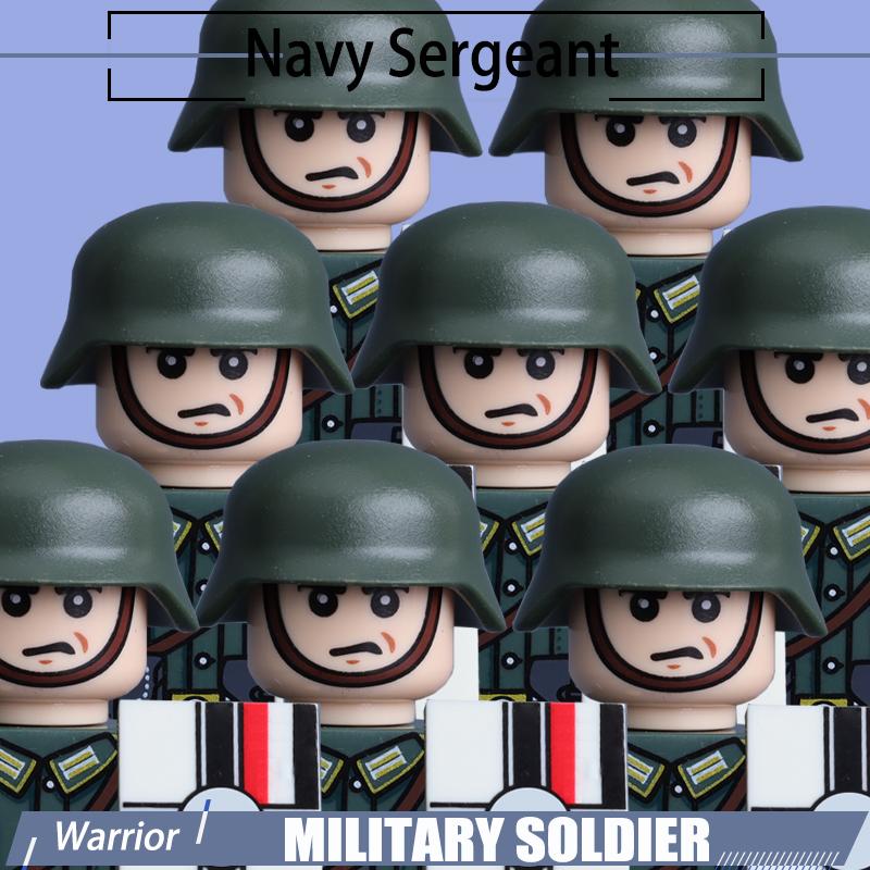 WW2 Naval Shore Troops Soldier Figure Building Blocks Army Officer Warrior Cap Helmet Flag Accessories Military Bricks Toys Boys