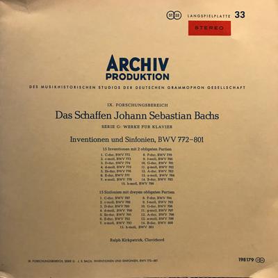 LP-Schallplatte RALPH KIRKPATRICK - Bach: Inventionen Und Sinfonien Bwv 198179 ARCHIV 1962 Deutschland Klassik Gebraucht