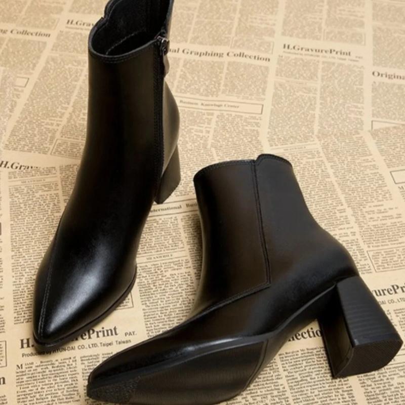 High Quality New Fashion Pointed Toe Thick Heel Side Zipper Short Tube Boots for Women In Autumn Winter of 2026 Zapatos De Mujer