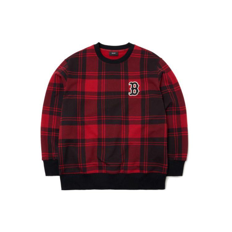 Sweatshirt à manches longues et col rond ample à carreaux MLB Boston Red Sox Unisexe sweatshirt 3AMTC2114-43RDD XS