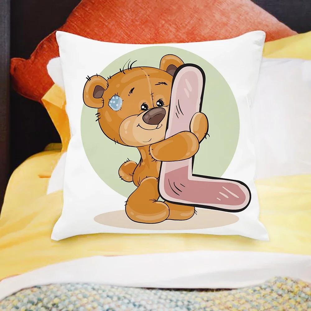Cartoon Bear Sofa Children's Room Decoration Cute Animal Pillowcase  Letter Printing Cushion Cover