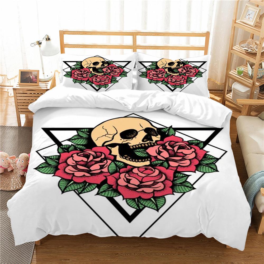 Bettwäsche-Set im Totenkopf-Stil, 3D-Schädel-Druck, Bettbezug, luxuriöses Heim-Bettwäsche-Set, Polyester-Bettwäsche, Anzug für Teenager, Einzelbett-Bettbezug-Set