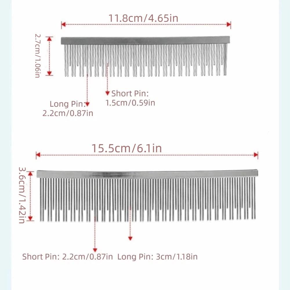 Double Toothed Pet Grooming Comb Short and Long Needles Anti-Static Detangling Grooming Tool High Low Teeth Reusable