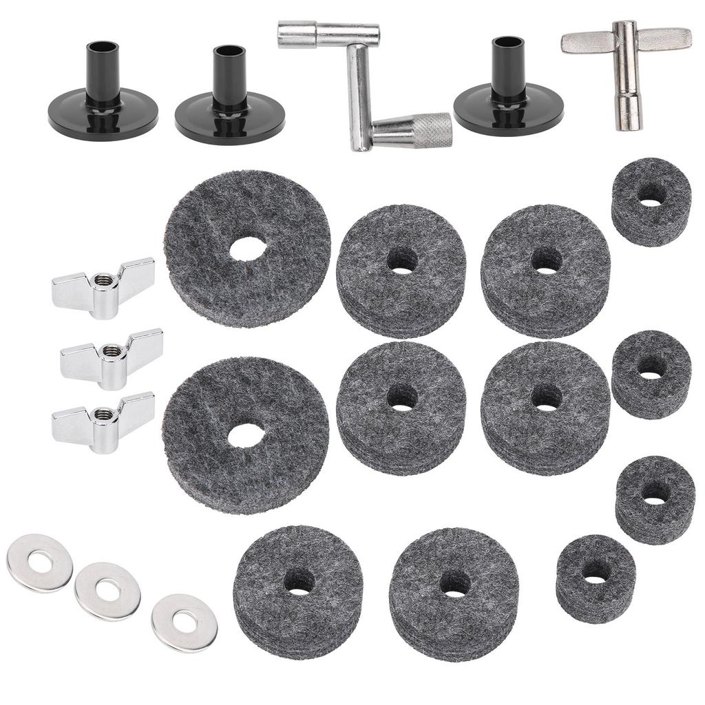 23Pcs Drum Felt Pad Cymbal Kit Non Slip with Base Wing Nuts Washer Percussion Accessories