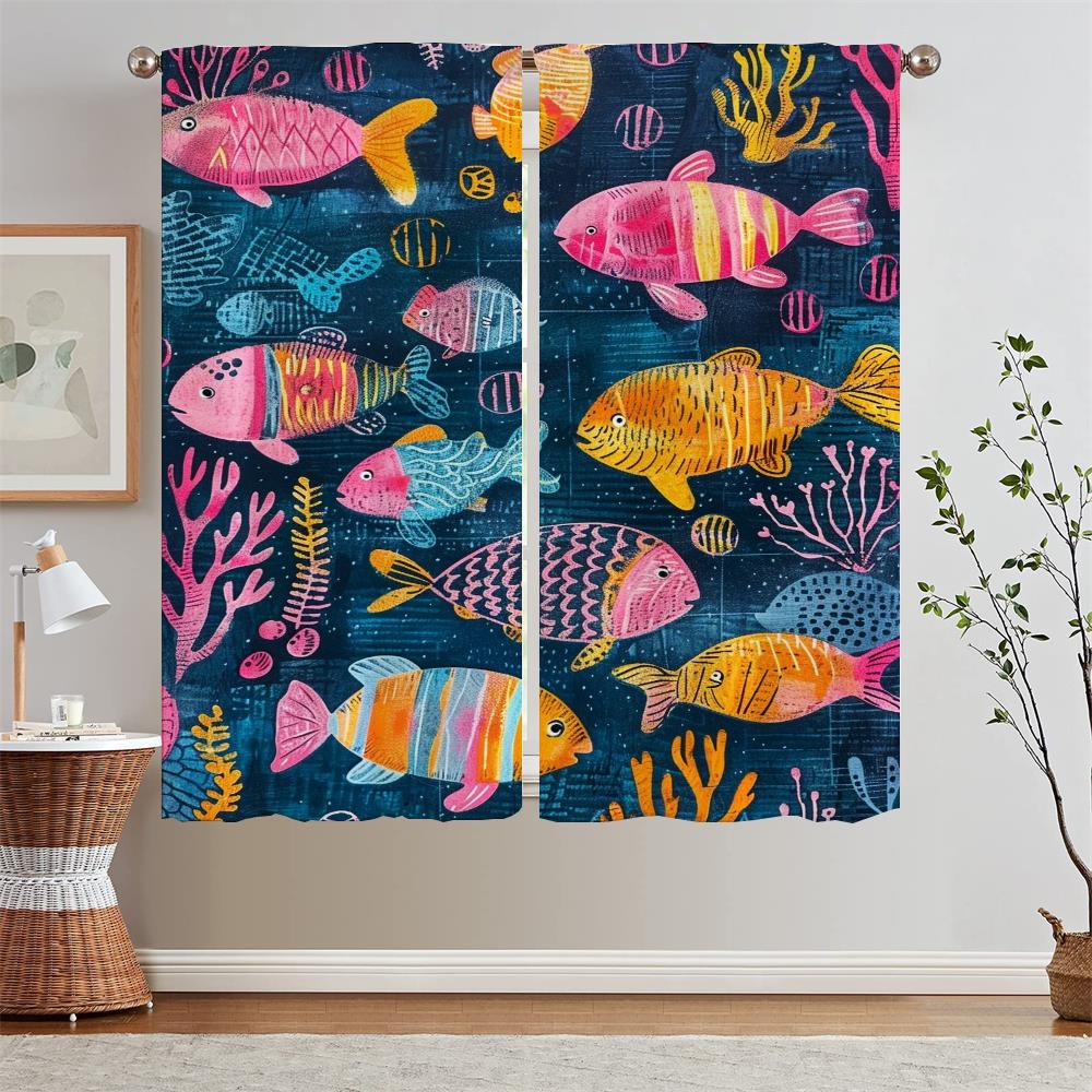 Marine Fischschwarm Küchenvorhänge Verdunkelungsvorhänge für Fensterbeschattung Vorhang Raffhalter Tentakel Tüll in Küche Jalousie Jalousien W50xH70cmx2pcs-CL pink