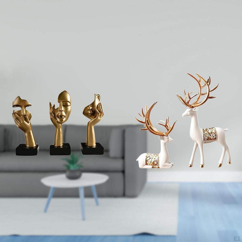 Resin Thinker And European Reindeer Statues Abstract Art Sculptures Tabletop Decorations for Office