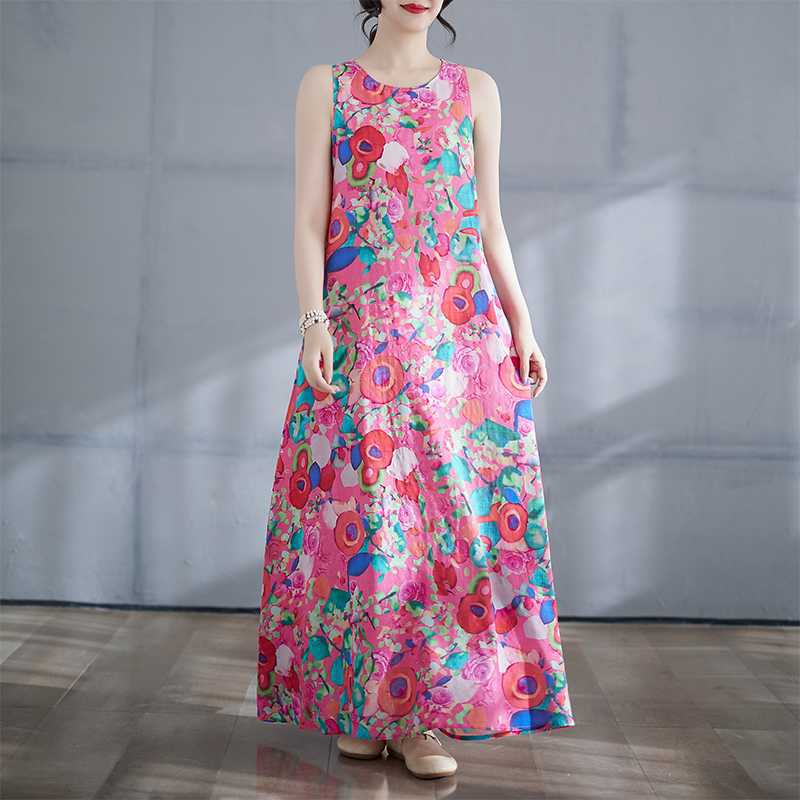 New Bohemian Long Dress - Summer New Style Fitted and Expanded Sleeveless Round Neck Printed Dress
