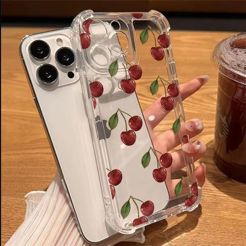 

Cherry Pattern Transparent Phone Case For iPhone 17 Pro Max 16 15 14 13 Pro 12 11 XS XR X 15 Plus 17 Air Shockproof Clear Cover iPhone XR
