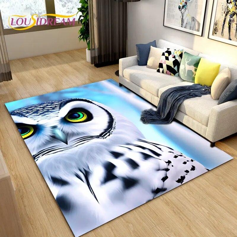 3D Cartoon Cute Owl Area Rug,Carpet Rug for Home Living Room Children's Bedroom Sofa Doormat Decor,Kitchen Non-slip Floor Mat