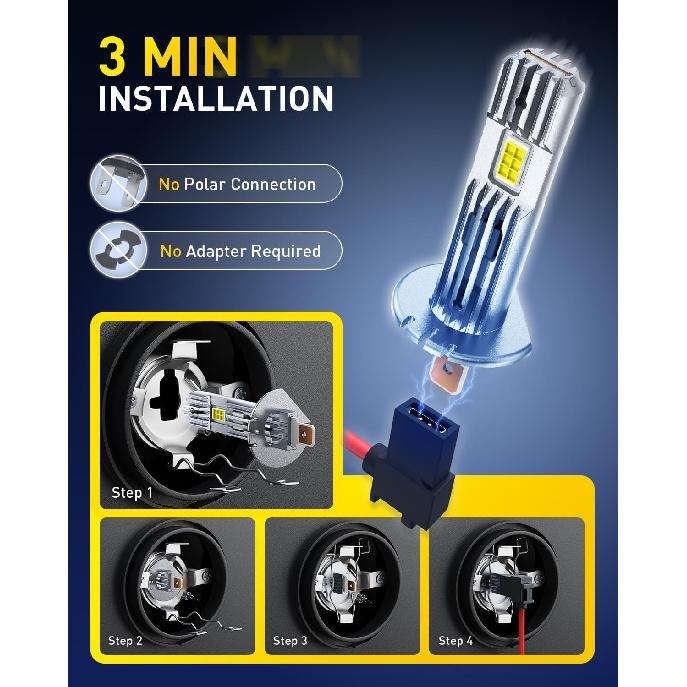 AUXITO H1 Bulb, 600% Brighter 6500K White, Direct Fit Mini Size, Hassle-Free Plug & Play, Extended Lifespan, Flicker-Free Operation, Pack Of 2