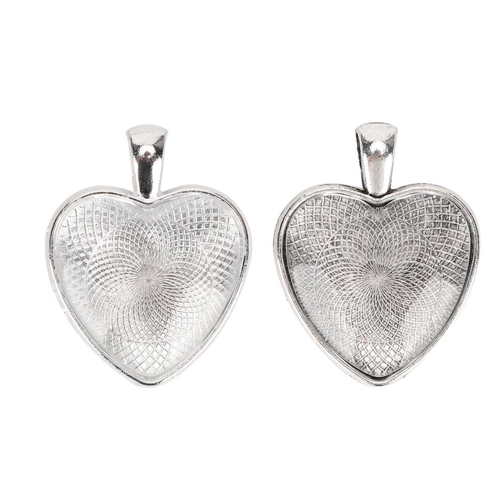 60pcs Pendant Trays Heart Shaped Pendant Setting Cabochon Base Setting with Glass Cabochon