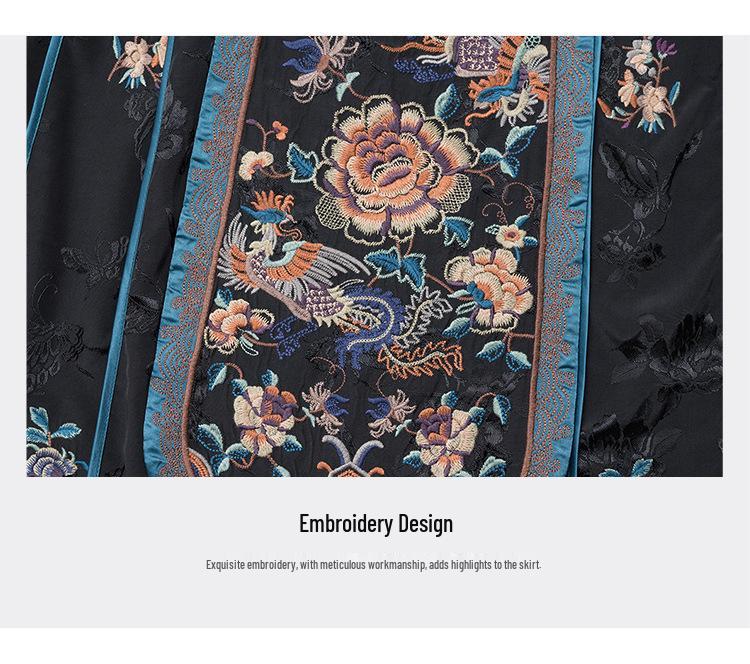 2025 Ethnic Style Women's Chinese Retro A-line Long Skirt with Heavy Embroidery