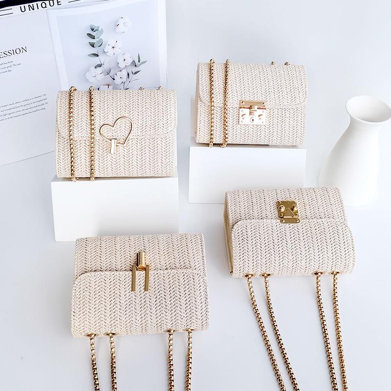 Fashion Wheat Ear Woven Shoulder Small Square Bag New Simple and Elegant Hard Messenger Solid Color Women's Bag