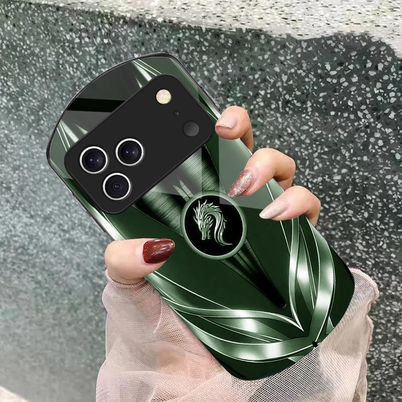 Golden dragon pattern gray For iPhone 17 16 15 14 Pro 13 Plus 12 mini 11 Pro Max XR X S 7 8 Elliptical Tempered Glass Phone Case