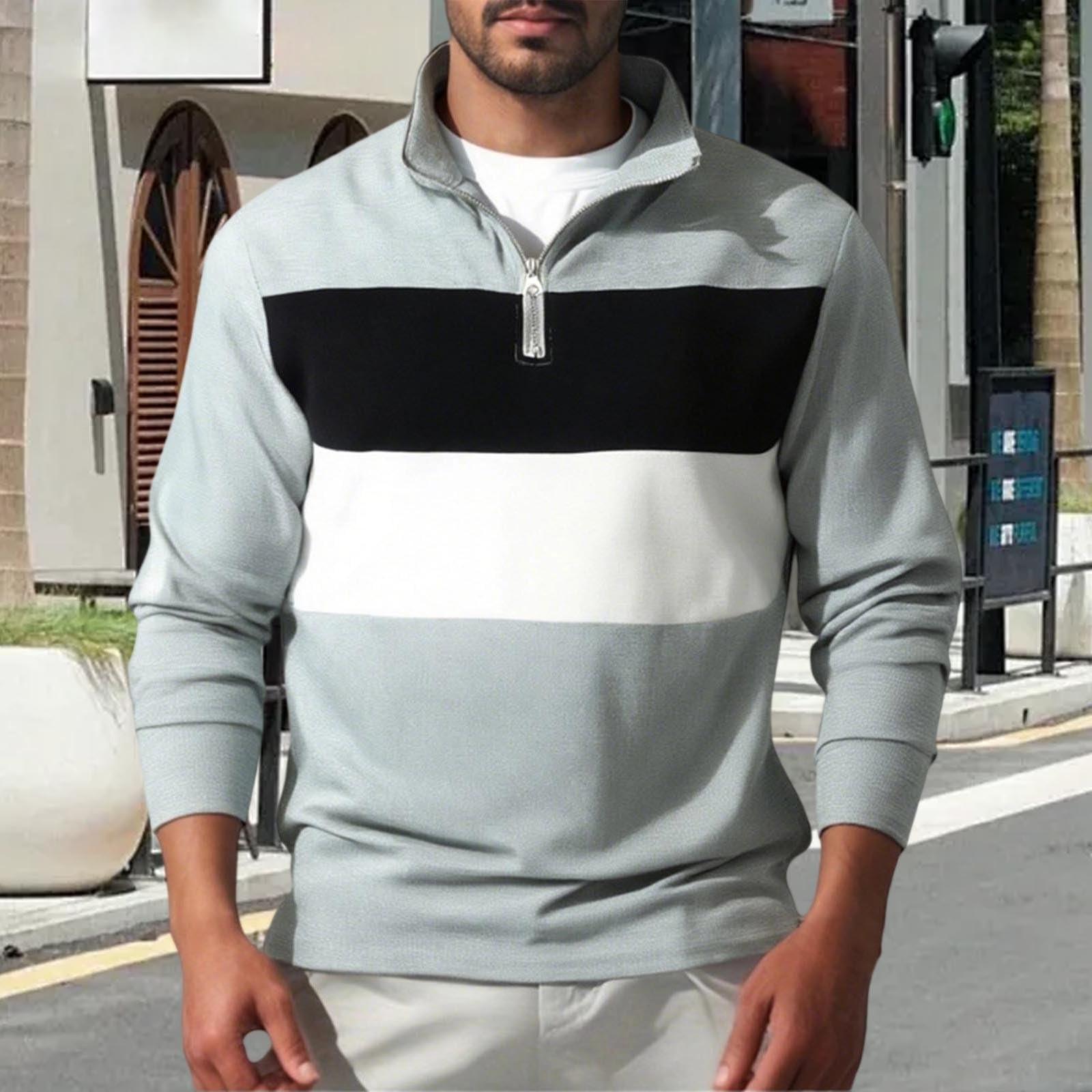 

Men Colorblock - Mens Long Sleeve Sweatshirts Stand Collar Fall Outfits XXXL