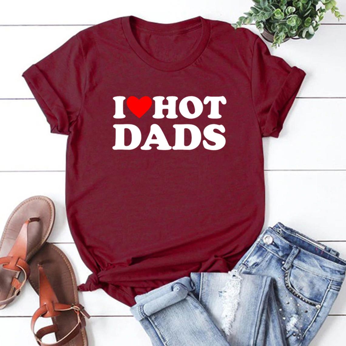Футболка I Love Hot Dads Футболка I Heart Hot Dads Смешная футболка DILF MILF Женская футболка Повседневный топ с коротким рукавом XL бордовый 990₽