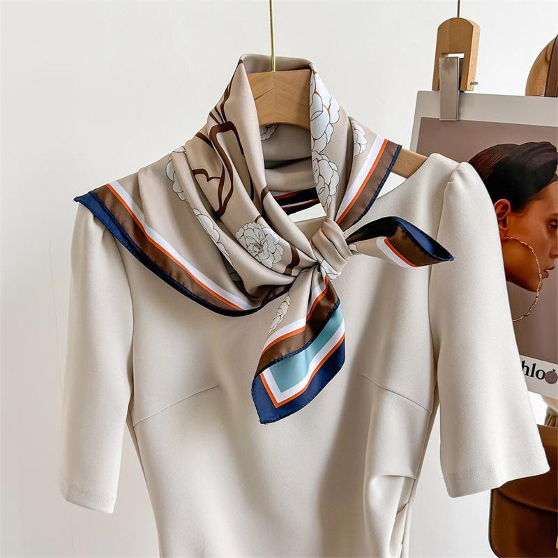 70cm Luxury Brand Square Scarf Design Double Side Shawl Wrap   Print Twill Silk Women Hijab Female Foulard Headband Bandana