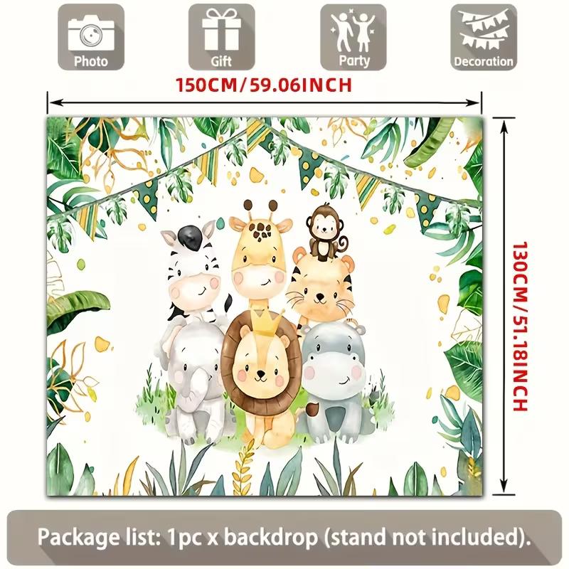 

2D Baby Shower Jungle Lion & Zebra Animals Photo Booth Banner 47.2x31.5inch/120*80cm