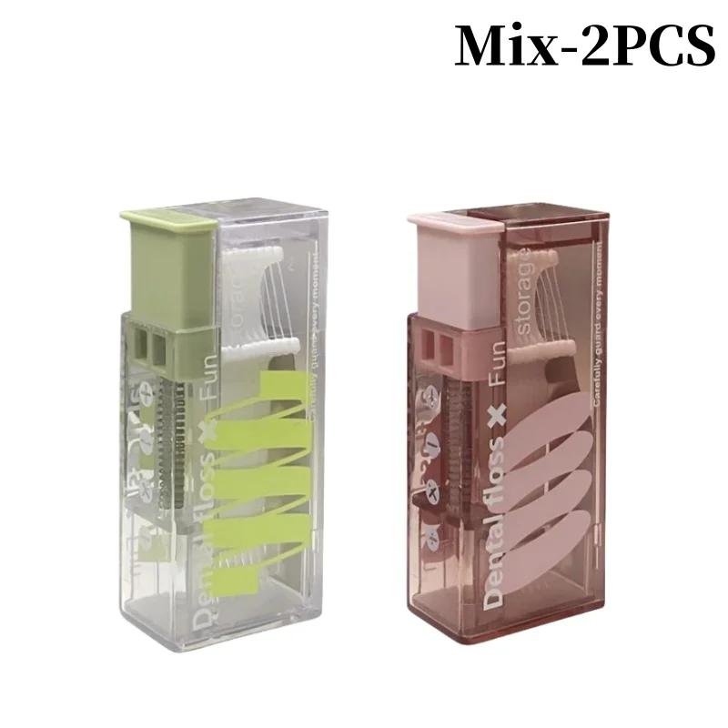 Portable Floss Dispenser Includes 10Pcs Floss Automatic Ejectable Floss Organiser Oral Care Press-on Disposable Flossing Sticks