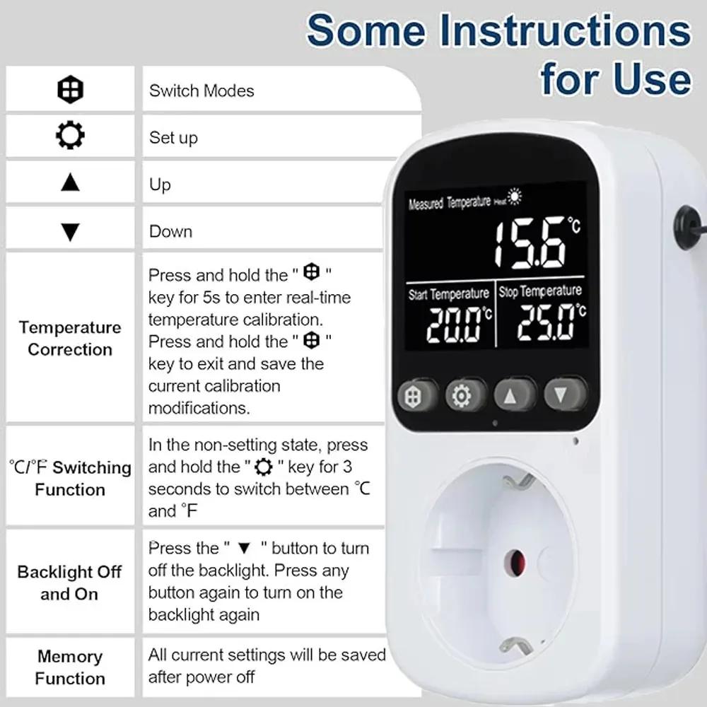 EU Outlet Plug Digital Thermostat Socket Temperature Controller Timer Switch Accuracy Cooling Heating Regulator Thermometer