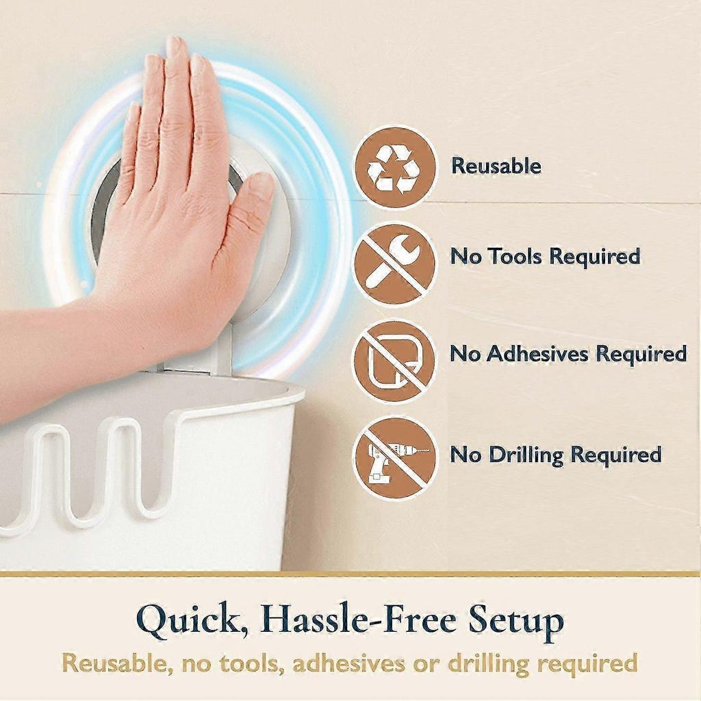 Suction Cup Shower Rack No Drilling Required, No Adhesive Required, Durable And Removable, In-Shower Storage Rack, Holds 22 Pounds, White 25