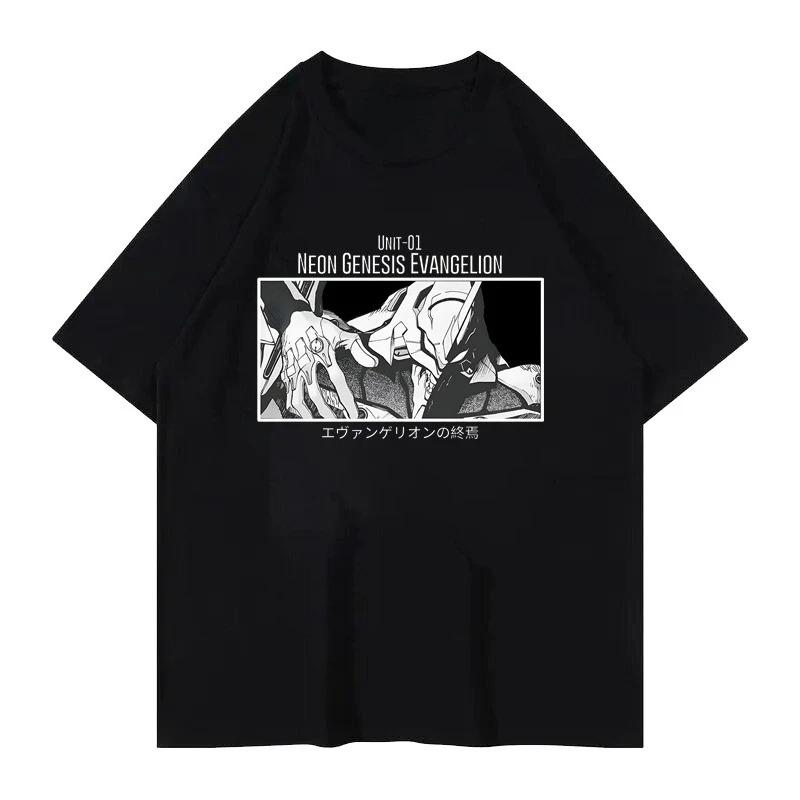 Neon Genesis Evangelion (EVA) Shinji & Asuka Manga Panel Line Art Vintage Oversized Black T-Shirt | Mecha Anime Fan Unisex Streetwear Tee