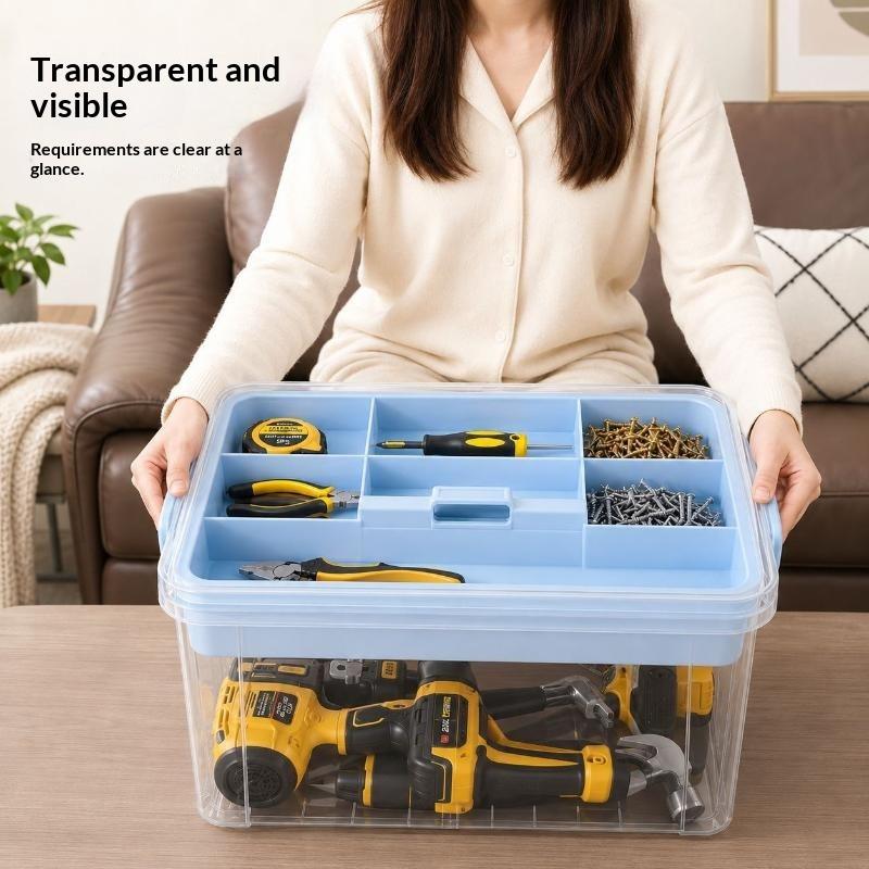 Transparent Double-Layer Toolbox Large Capacity Storage Container for Tiny Screws Jewelry Parts Home DIY Craft Organization