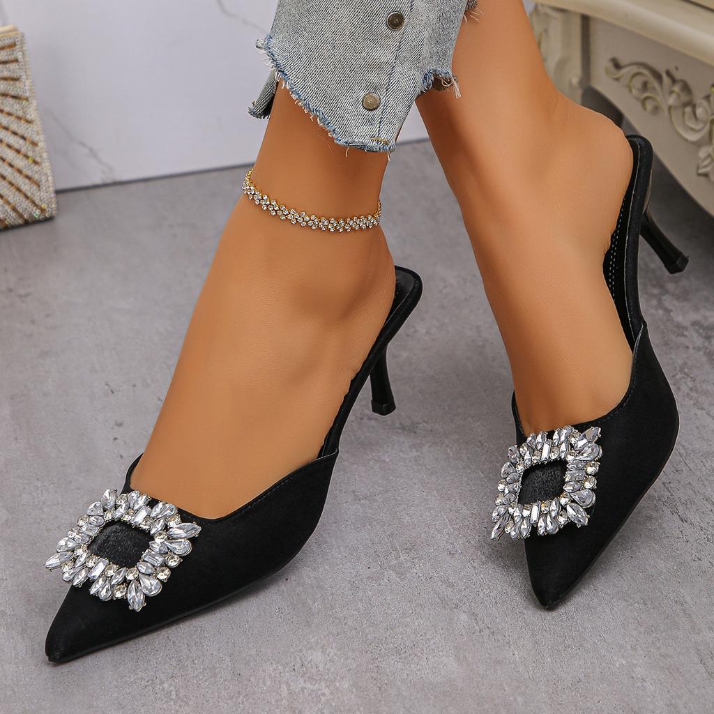 New Style Pointed-toe, High-necked, Half-slipper with Thin Heel and Ankle Strap Women's Shoes