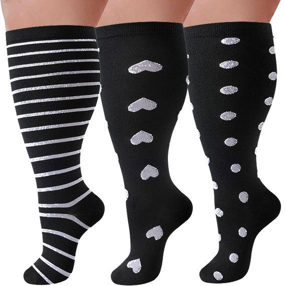 Three-Pair Pack Plus Size Knee-High Compression Socks for Wide Calf - Extra Large Support & Circulation Pressure Socks