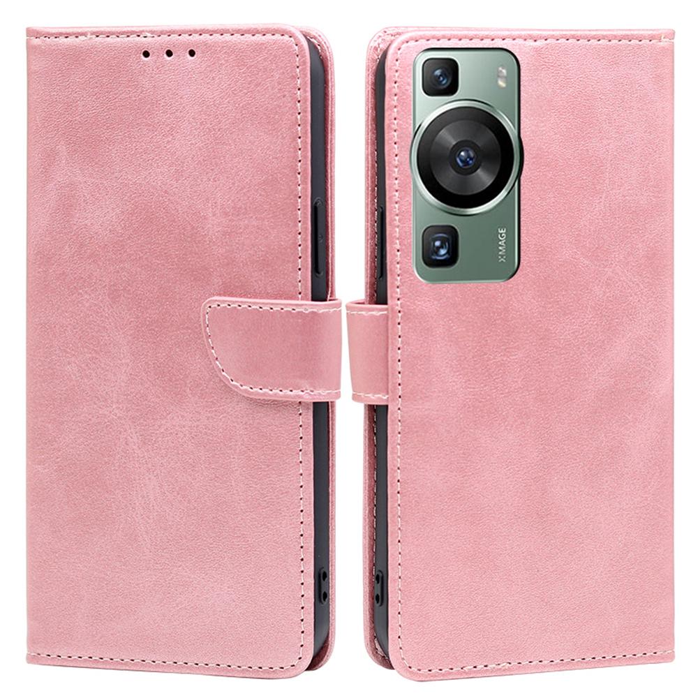 

Leather Stand Cover for Huawei P60/P60 Pro,Calf Texture Wallet Flip Phone Case Rose Gold
