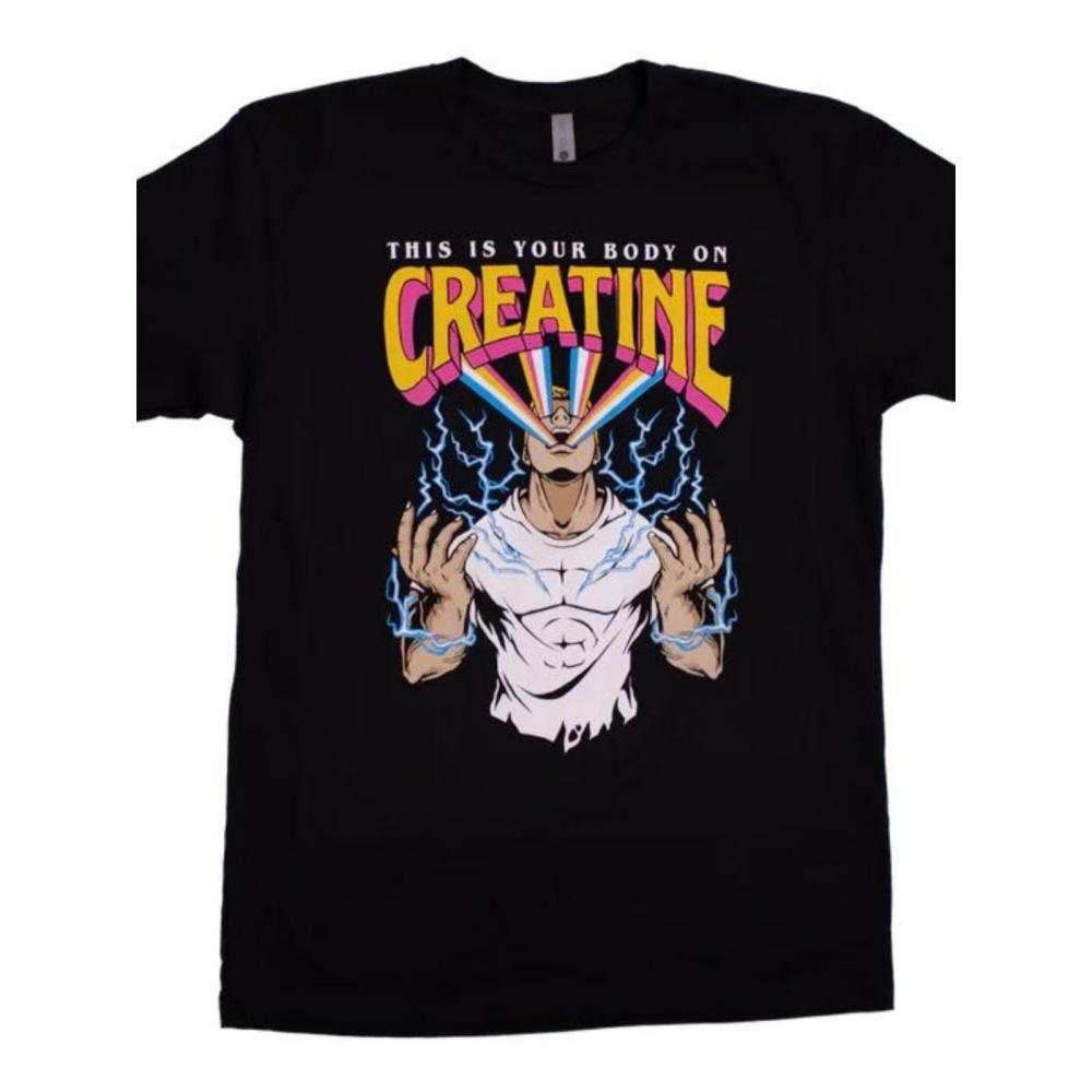 

2025 Summer and Autumn Creatine Full-body Printed T-shirt Loose Outdoor Short-sleeved Men s and Women s Top XXXXXL чорний