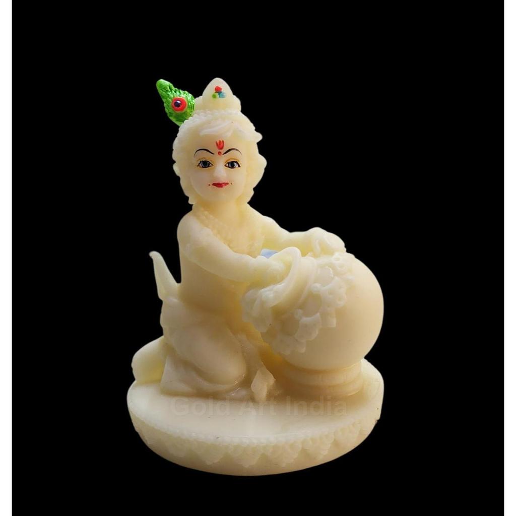 Makhan Krishna Ivory Finish | Krishna Idol for Home Decor| Laddu Gopal Murti for Gifting | Small Krishna Statue for Office Desk | Makhan Chor Idol