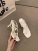 Women's fashion sandals square head fine heel ankle buckle strap open toe high heels soft bottom temperament strap Roman shoes