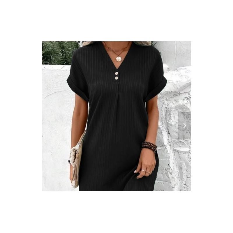 Womens V Neck Striped Polyester Casual Dress With Buttons For Office Wear