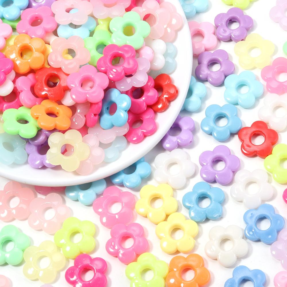 50pcs 19mm Multicolor Flower Beads Plastic Plum Blossom Big Hole Loose Beads For DIY Jewelry Making Necklace Bracelets Findings
