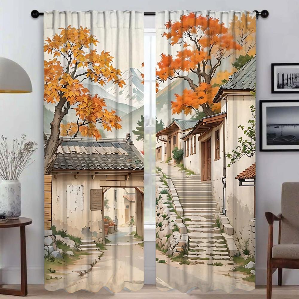 Elegant Room Curtains for Living Room The Autumn Days Halloween Decoration Window Curtain Home Interior Curtains 2 Pieces Shades