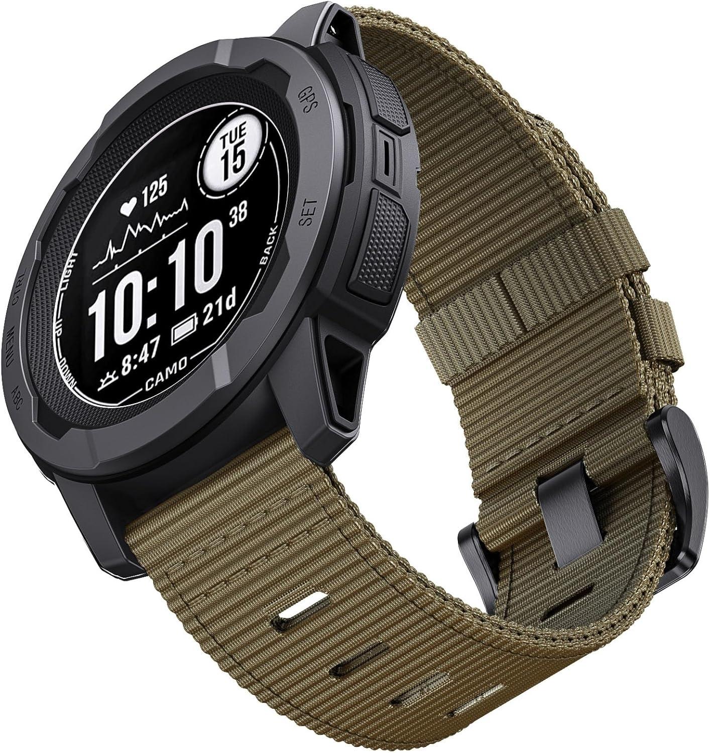 Robustes Nylon-Uhrenarmband für Garmin Instinct 2/2X/3 45/50mm Atmungsaktives Armband für Instinct Solar/Esports Taktisches Band Instinct3 50mm 26mm braun
