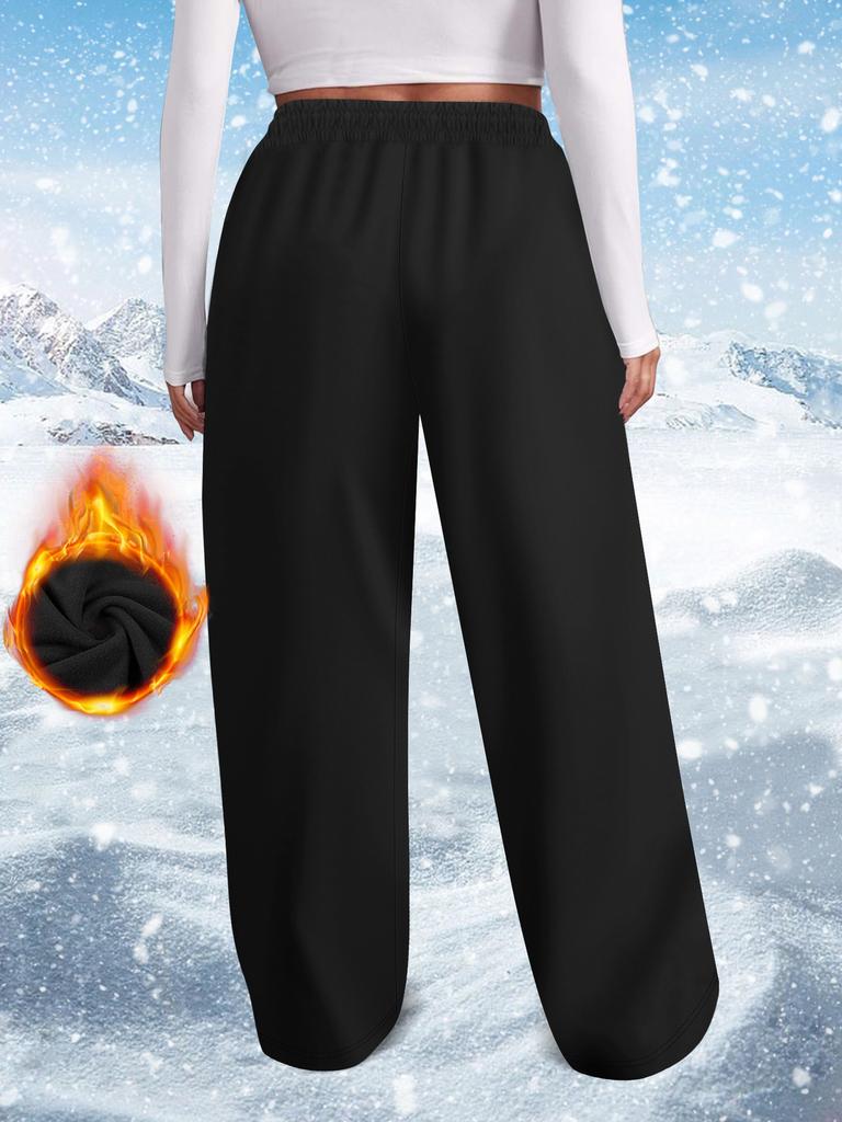 Autumn/Winter Fleece-Lined Plus Size Straight-Leg Casual Pants Loose-Fitting Slimming High-Elasticity Elastic Waistband with Drawstring Casual Pants