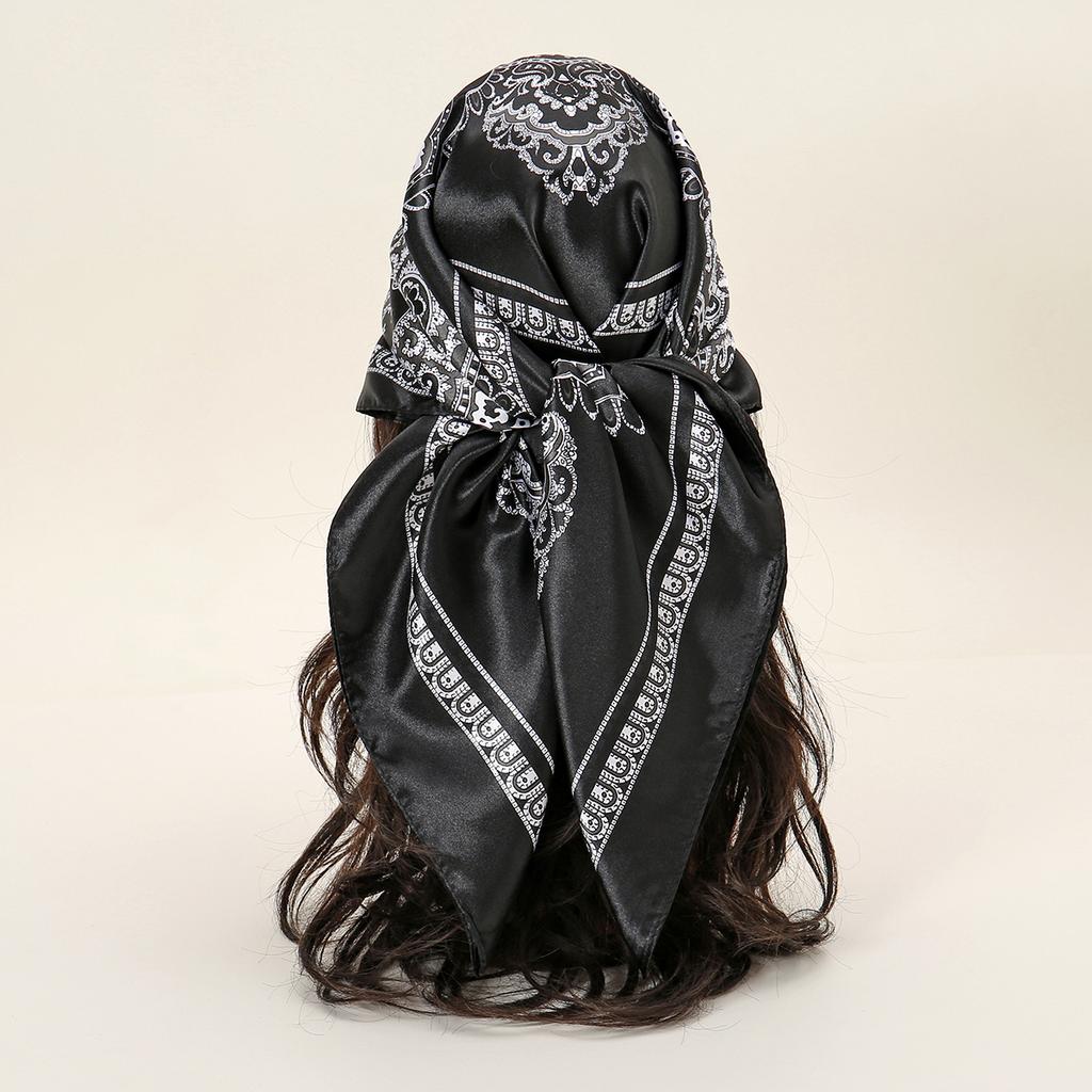 90*90cm Women Scarf Silk Feeling Hair Neck Square Brand Office Bandanna Muffler Waiter Flight Attendants Handkerchief Rings Wrap