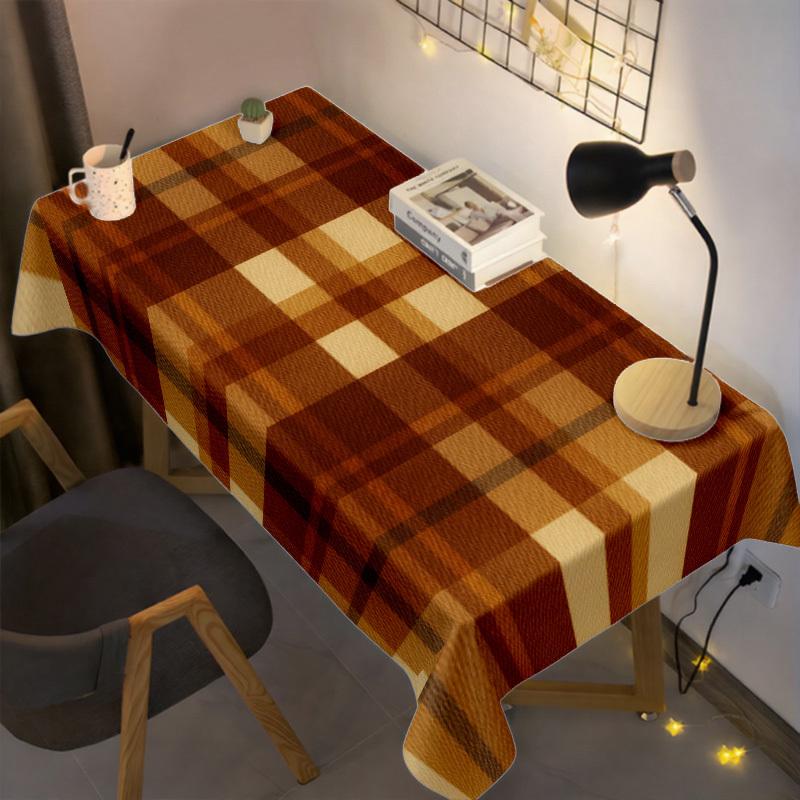 1 Piece of Brown-orange Checkered Rectangular Tablecloth, Machine Washable, Suitable for the Dining Tablezyc