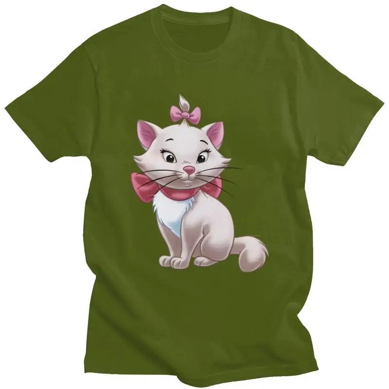 Male Disney Marie Kitten Cartoon T Shirt Short Sleeve Cotton Tshirts Cool T-shirt Leisure Tees Loose Fit Clothing