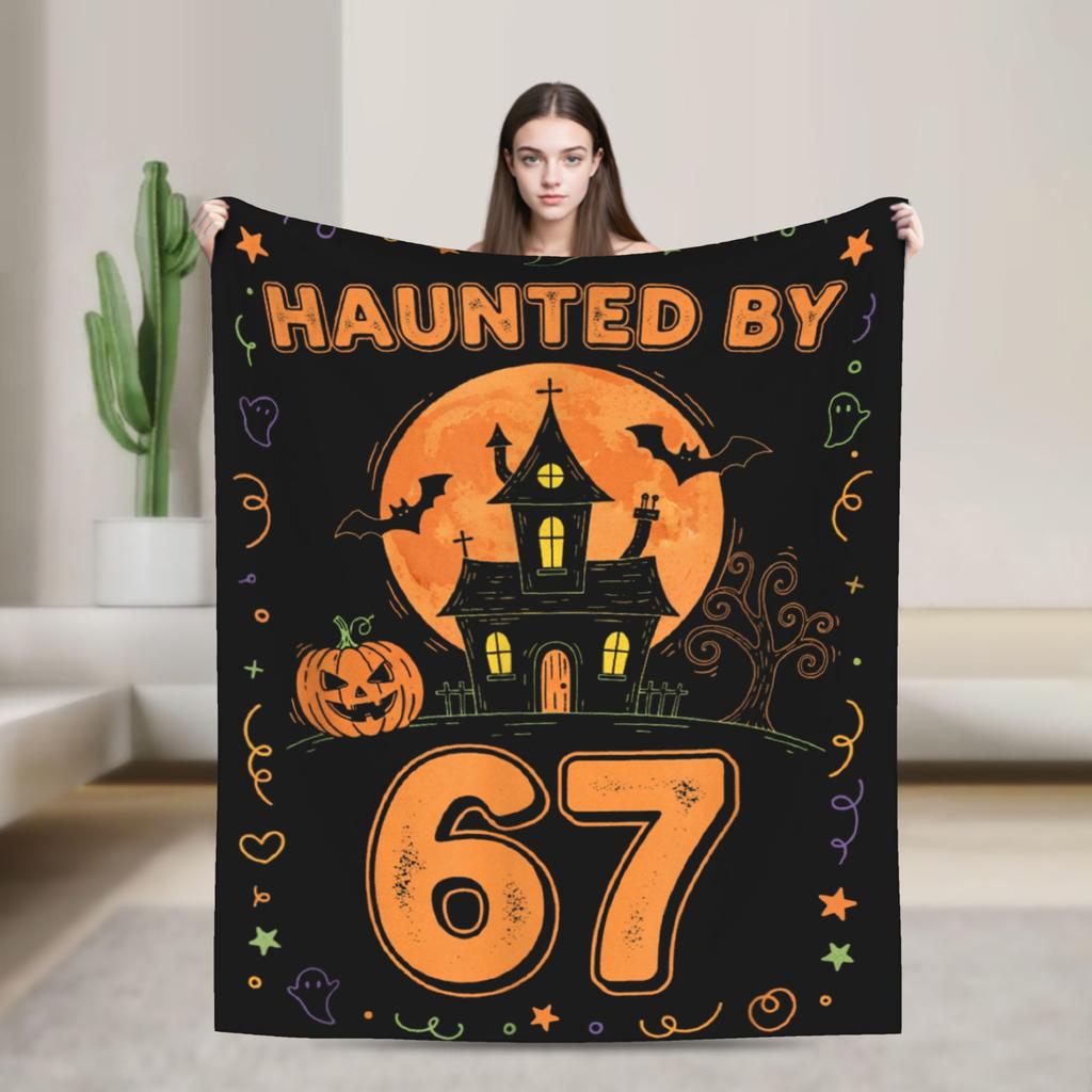 67 Meme Halloween Haunted Spooky Warm Blanket Camping Plush Throw Blanket Living Room Flannel Bedspread Sofa Bed Cover