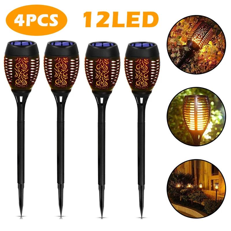 1-4PCS 96 LED Outdoor Solar Torch Lights Waterproof Garden Patio Flickering Dancing Flame Lamp  Lawn Path Yard Patio Floor Lamps