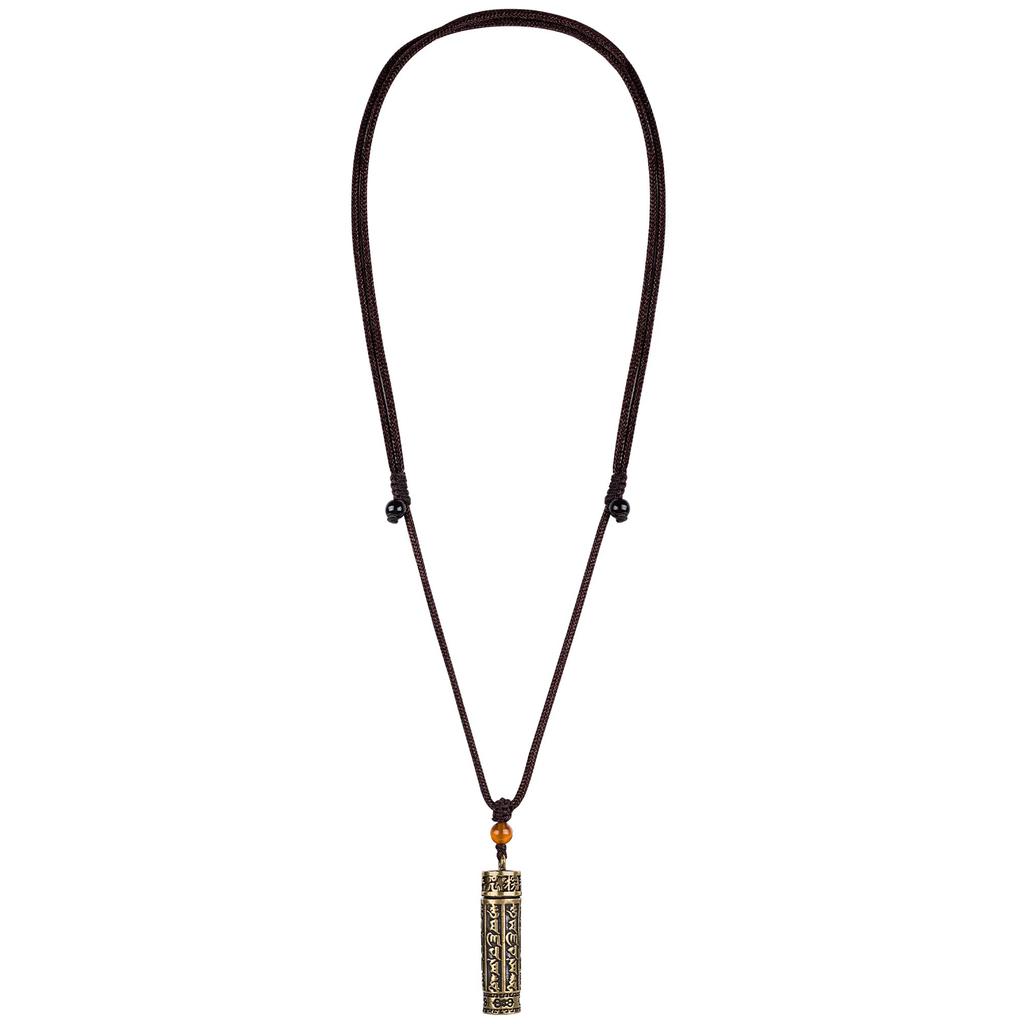 [HannaFires] Brass Tibetan Rotating Prayer Wheel Necklace with Six-Character Mantra, Amulet for Peace, Good Luck, and Feng Shui