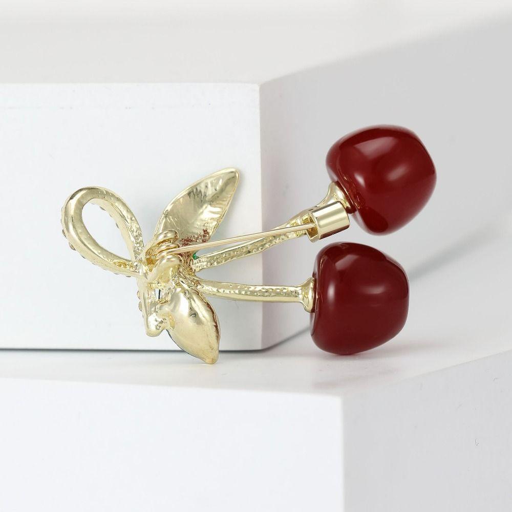 Flower Crystal Cherry Lapel Pins Crystal Rhinestone Cherry Shape Pin Cherry Women Brooch  Daily