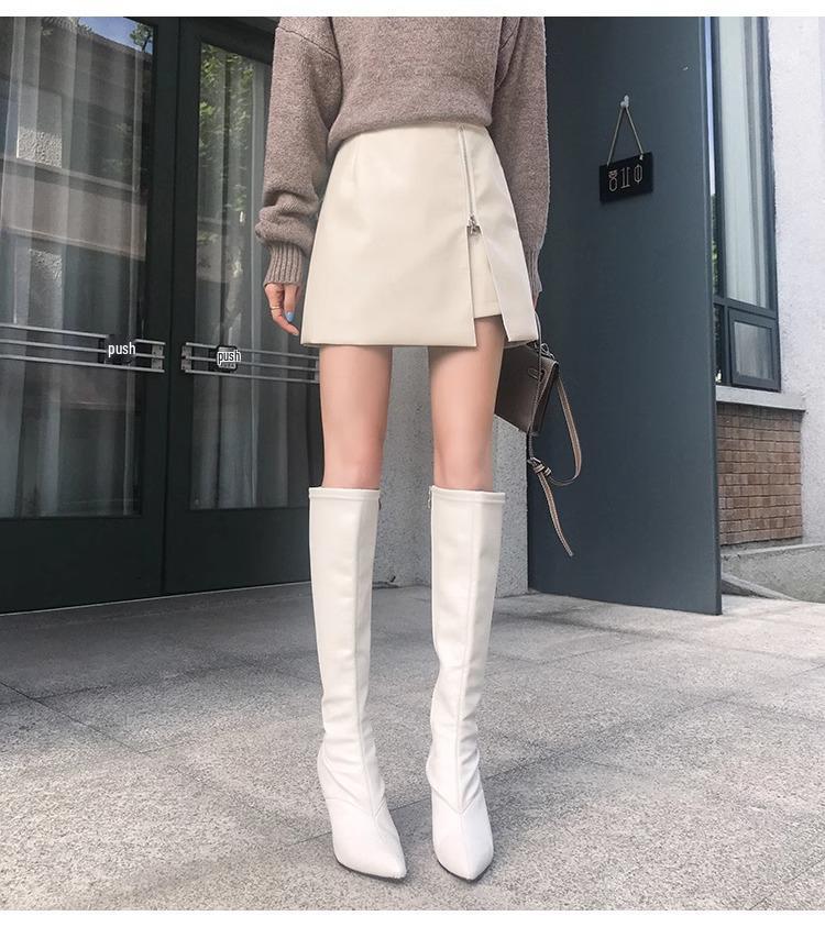 2025 Herbst/Winter Damen High Waist PU Leder Unregelmäßiger Bodycon A-Linien Rock