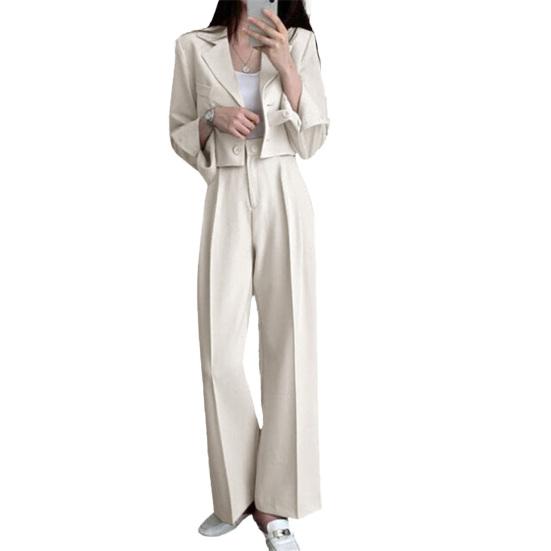 Business Casual Outfits für Damen Cropped Blazer Jacken Weitbeinige Hosen Anzug Set Herbst 2-teiliges Arbeitsbüro-Set