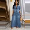 Women Long Denim Shirt Dress Lapel Long Sleeve A Line Maxi Dress Vintage Washed Single Breasted Casual Fall Dress